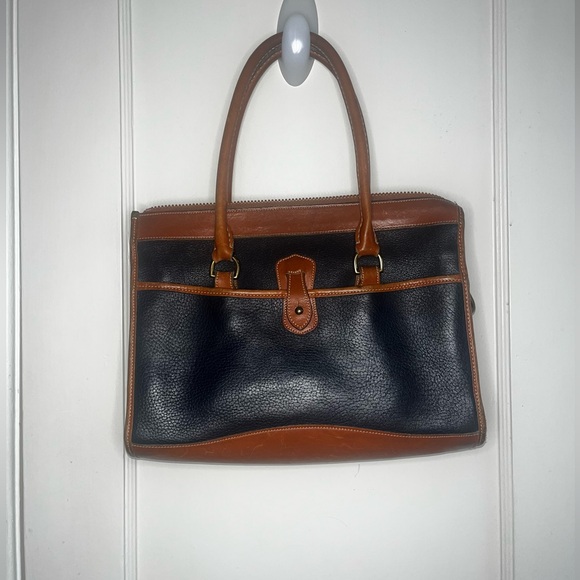 Vintage DOONEY & BOURKE Black Brown All Weather Leather Bag Handbag Purse - Picture 2 of 13